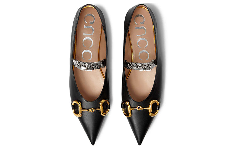 Тапочки (WMNS) Gucci Ballet Flat With Horsebit Leather 'Black' 621161-1RH00-1000 — фото 3