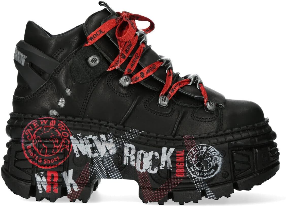 

Ботинки New Rock WALL106-C9 унисекс из черной металлической кожи с платформой в готическом стиле