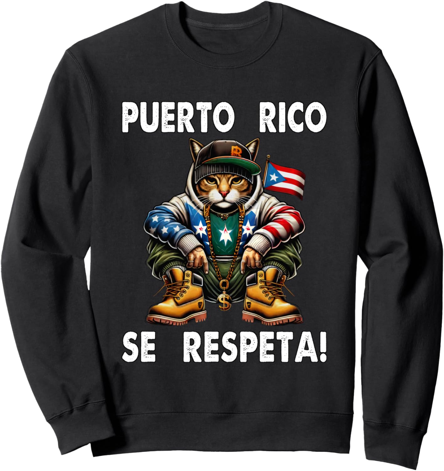 

Пуэрто-Рико Cerespeta Boricua Флаг Акция Толстовка Кот Толстовка Puerto Rico Se Respeta Collection, More Here, черный