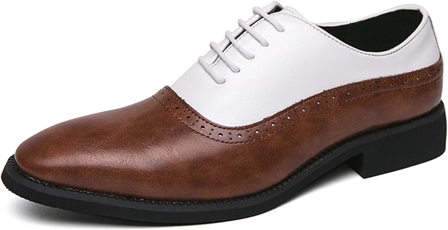 

Мужские оксфорды с острым носком, шнуровкой, для деловой и официальной одежды, модный дизайн с контрастными цветами, нескользящие, для свадеб, вечеринок и форменной одежды, кожаные туфли Generic, белый/коричневый