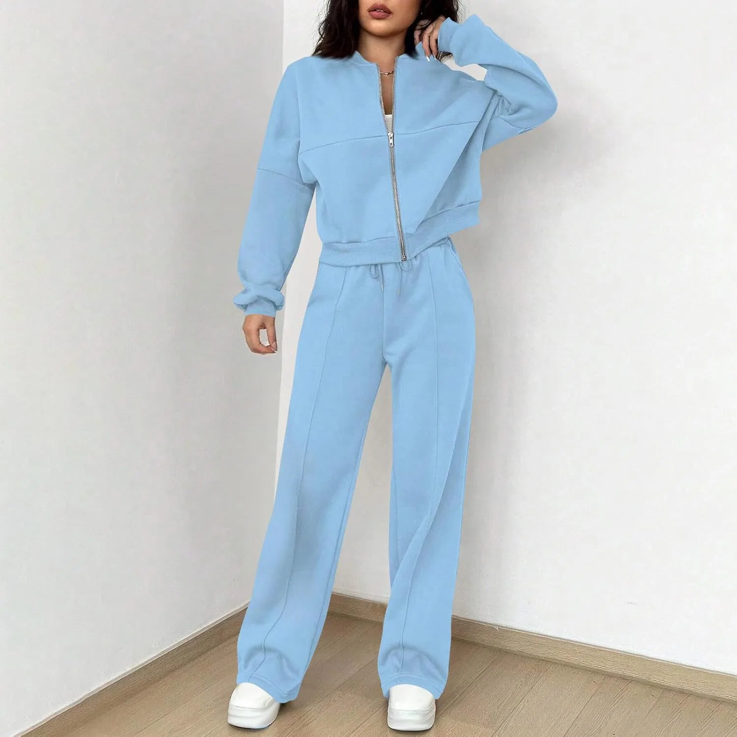 Женский спортивный костюм с молнией и свободными штанами, A#01 Sky Blue — фото 3