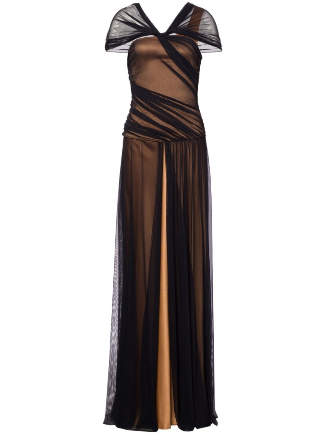 

Alberta Ferretti длинное прозрачное платье с драпировкой, нейтральный цвет