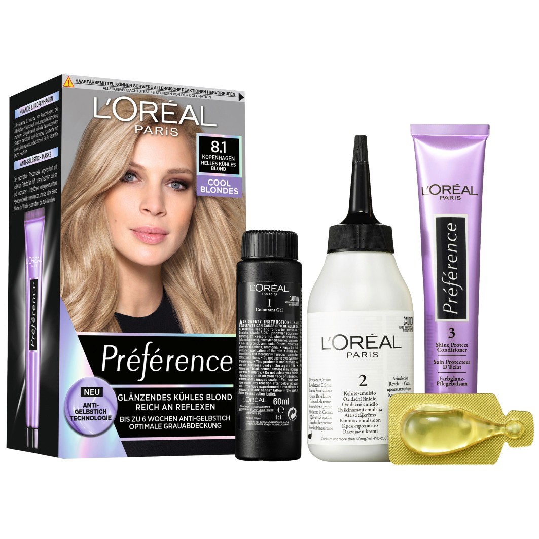 Краска для волос preference cool blondes Loreal Paris, 8.1 - helles kuehles blond, количество 1 шт. — фото 4