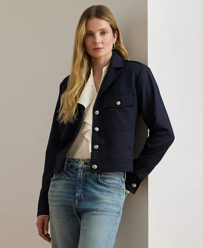 

Женская укороченная куртка из смесовой шерстяной саржи Lauren Ralph Lauren, синий