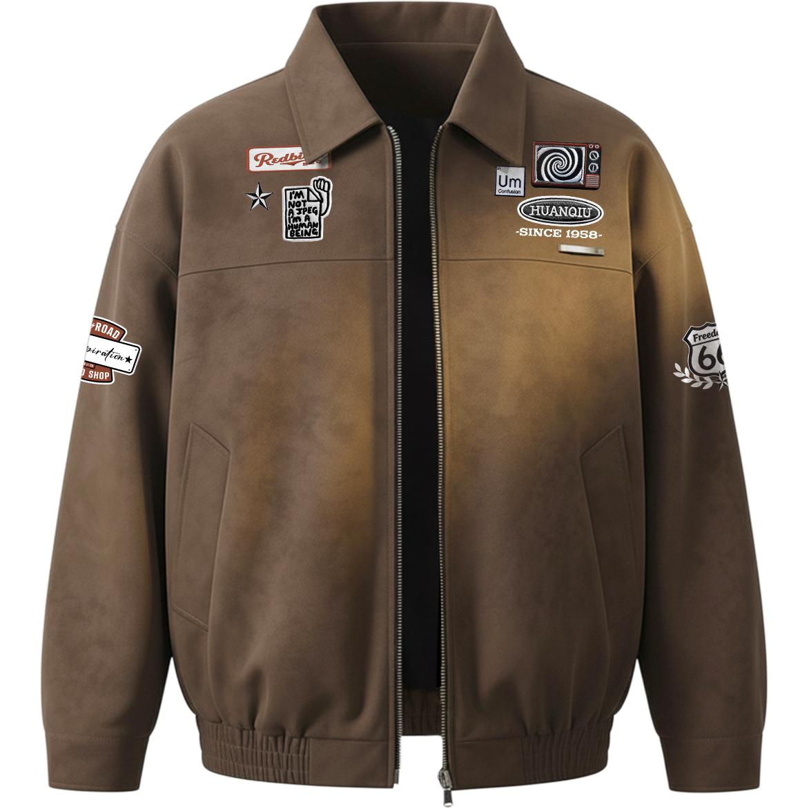 

Кожаная куртка Unisex Lapel Thickened HUANQIU, coffee