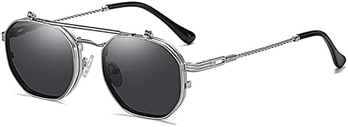 

Ретро-металлические панк-солнцезащитные очки квадратной формы для мужчин и женщин, с откидными прозрачными линзами, солнцезащитные очки с защитой от УФ-излучения UV400 MTZJH, Silver Gray