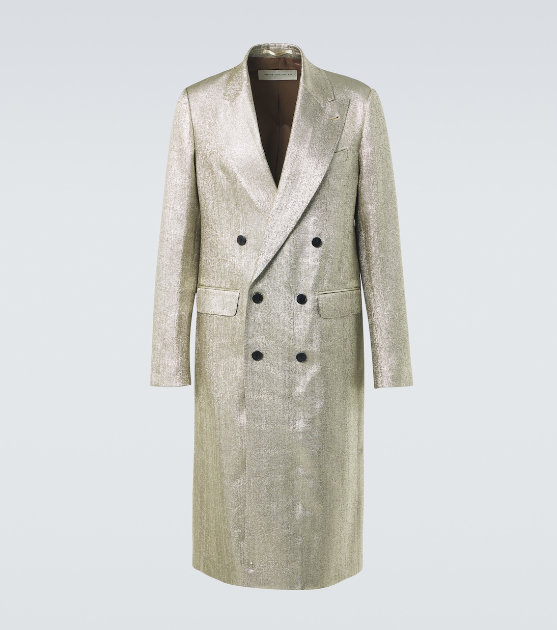 

Двубортное пальто из ламе Dries Van Noten, серебряный