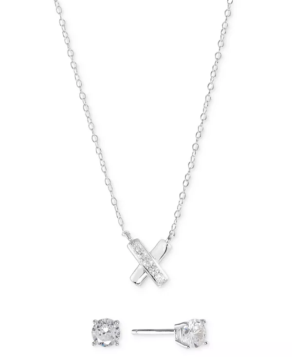 

Комплект из 2 подвесок и серег-гвоздиков с кубическим цирконием и одиночным кристаллом из стерлингового серебра (также доступен в 14-каратном золоте поверх стерлингового серебра) Macy'S, silver