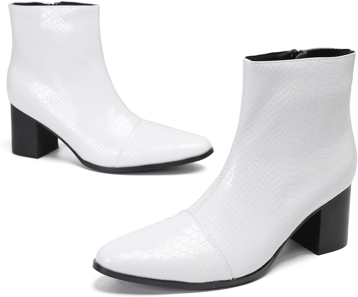 Мужские повседневные ботинки Santimon из лаковой кожи, стиль Челси с молнией сбоку, средние по голенище, белый — фото 4