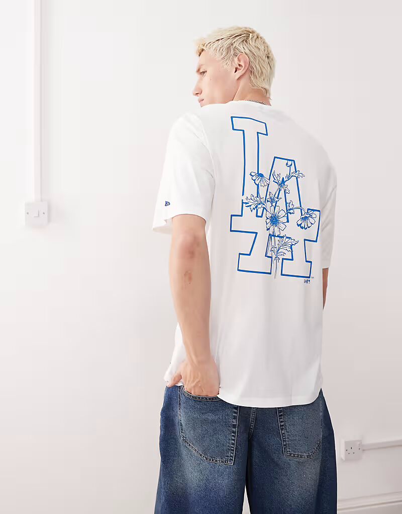

Футболка New Era LA Dodgers свободного кроя с цветочным принтом белого цвета