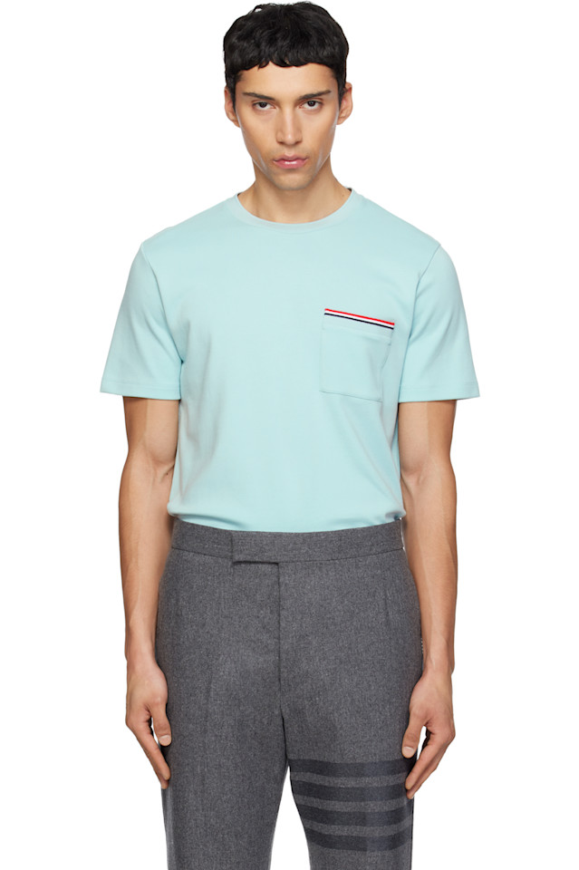 

Thom Browne Синяя хлопковая футболка Milano с большим карманом