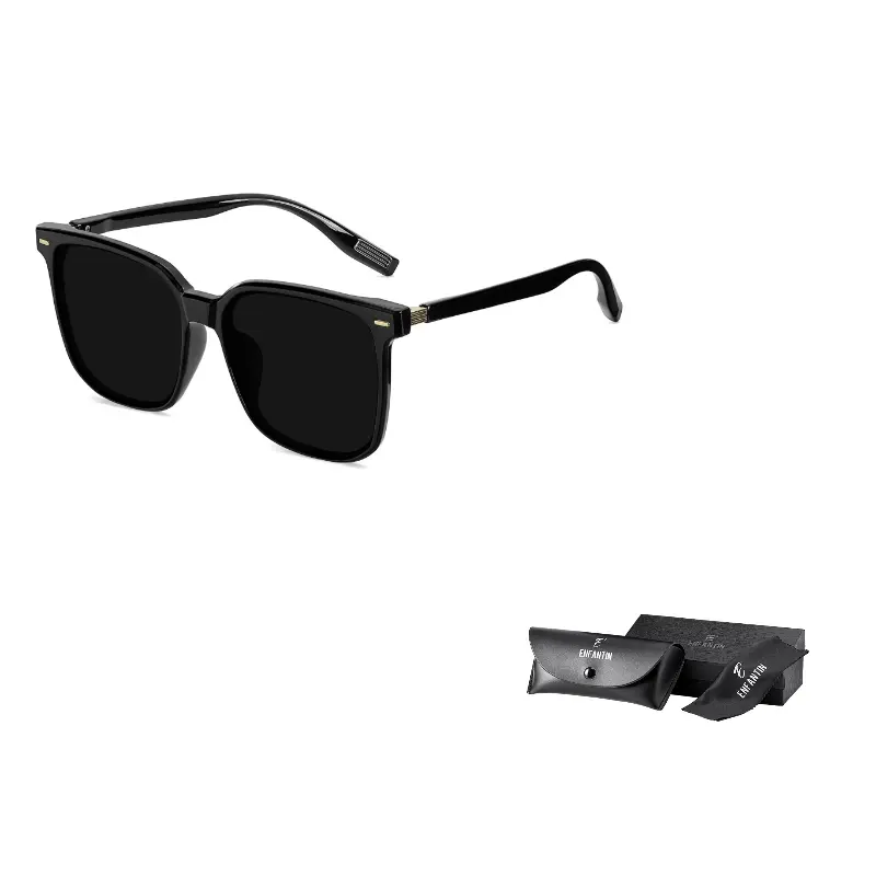 

ENFANTIN Квадратные солнцезащитные очки унисекс, Black Frame with Black Lens (Polarized Lens)