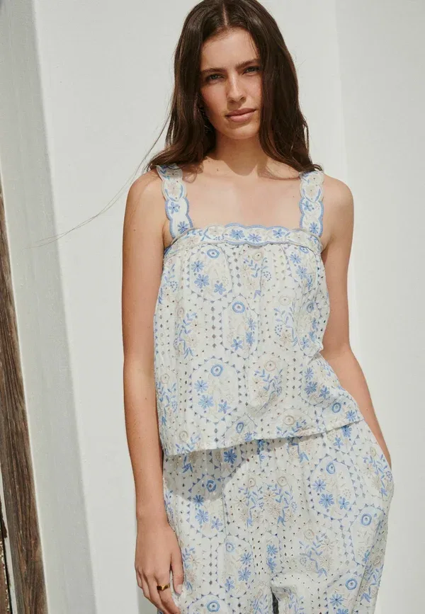 Топ Regular fit с вышивкой, Next, ecru neutral blue, цвет экрю нейтральный синий — фото 3