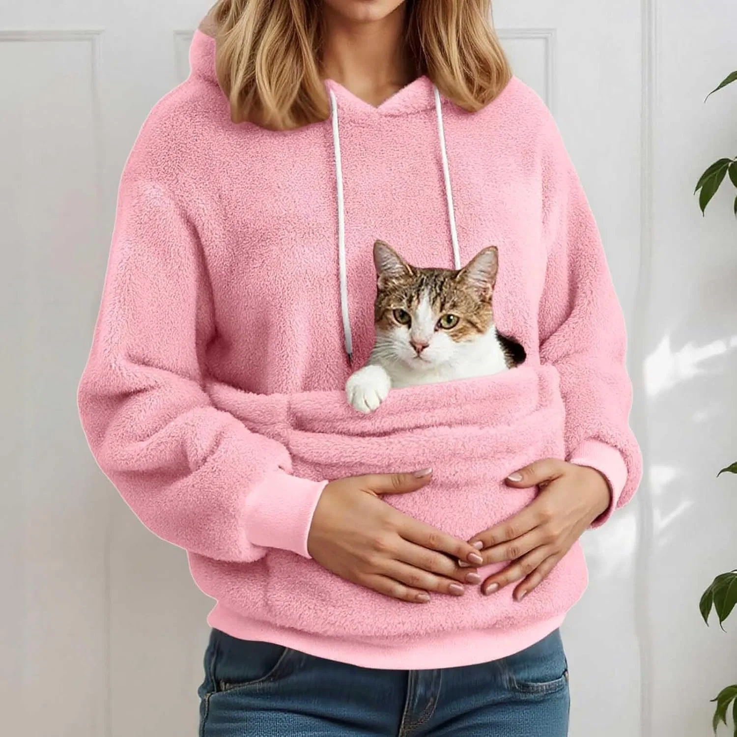 Толстовка с карманом-кенгуру для переноски питомца, Light Pink — фото 3