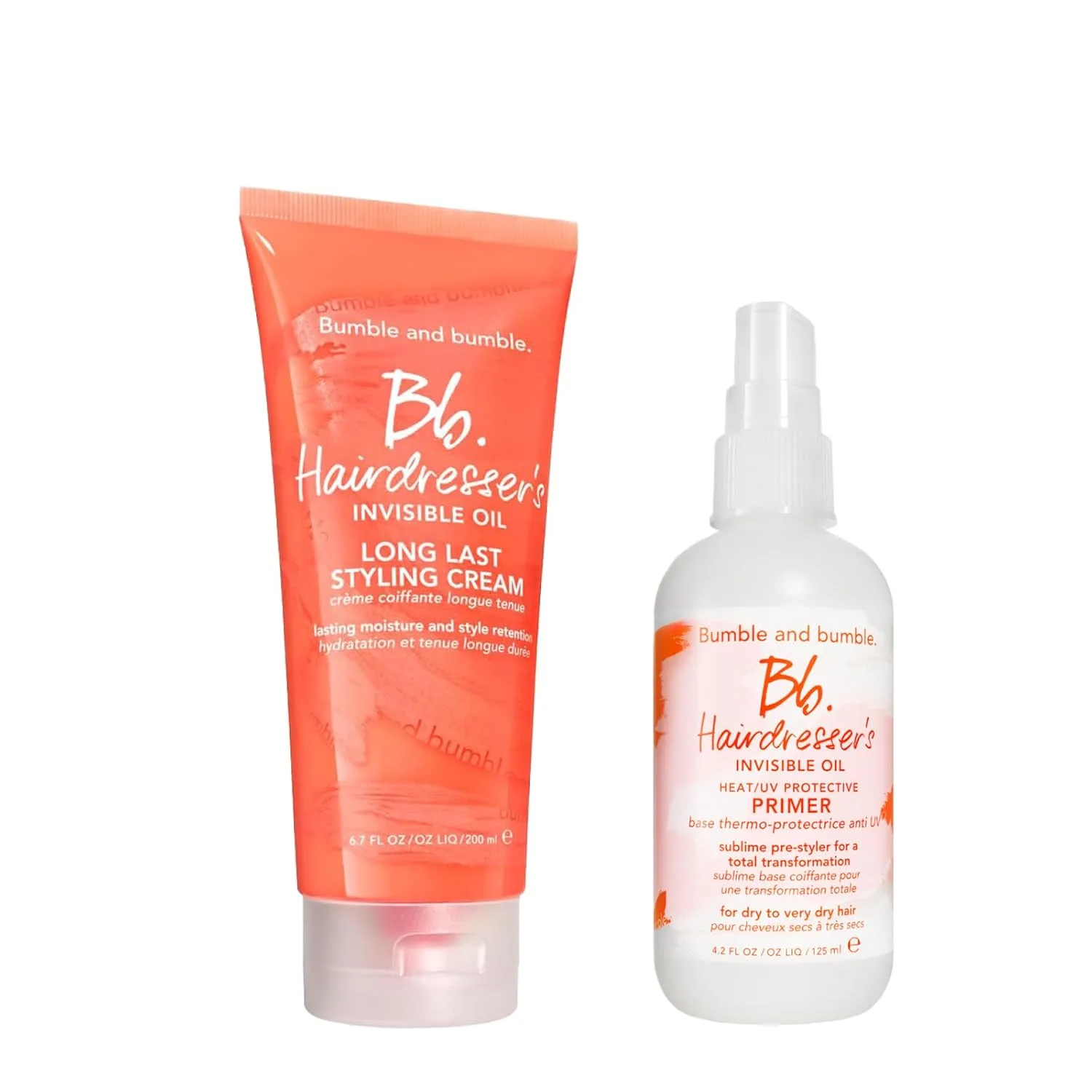 Bumble and bumble Hairdresser's Invisible Oil Heat/UV Protection Leave-In Conditioner Hair Primer + Styling Cream Set | Увлажняющий, против пушистости, безопасный для окрашенных волос | Добавляет мягкость и блеск | Для всех типов волос Bumble An...