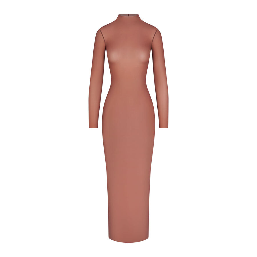 

Длинное платье с длинными рукавами и ложным вырезом SKIMS Milky Sheer, цвет Brandy