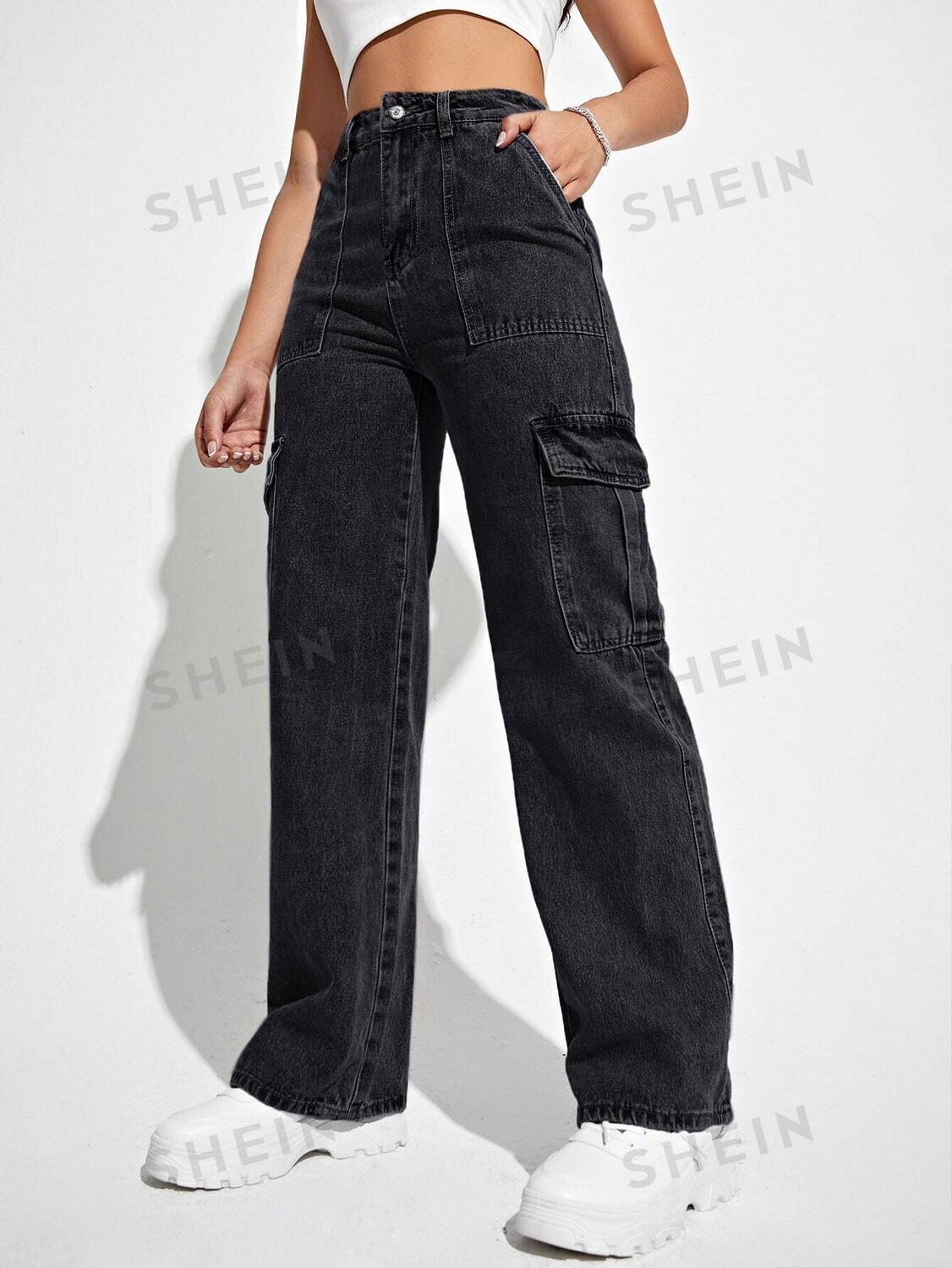 

Брюки джинсовые Shein Coolmax с карманами, черный