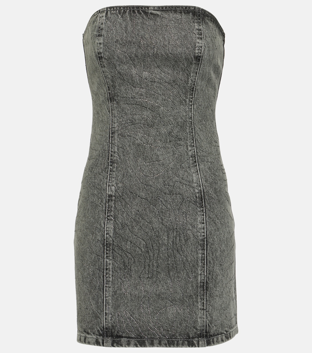 

Мини-платье из денима, украшенное стразами Rotate, Grey Denim
