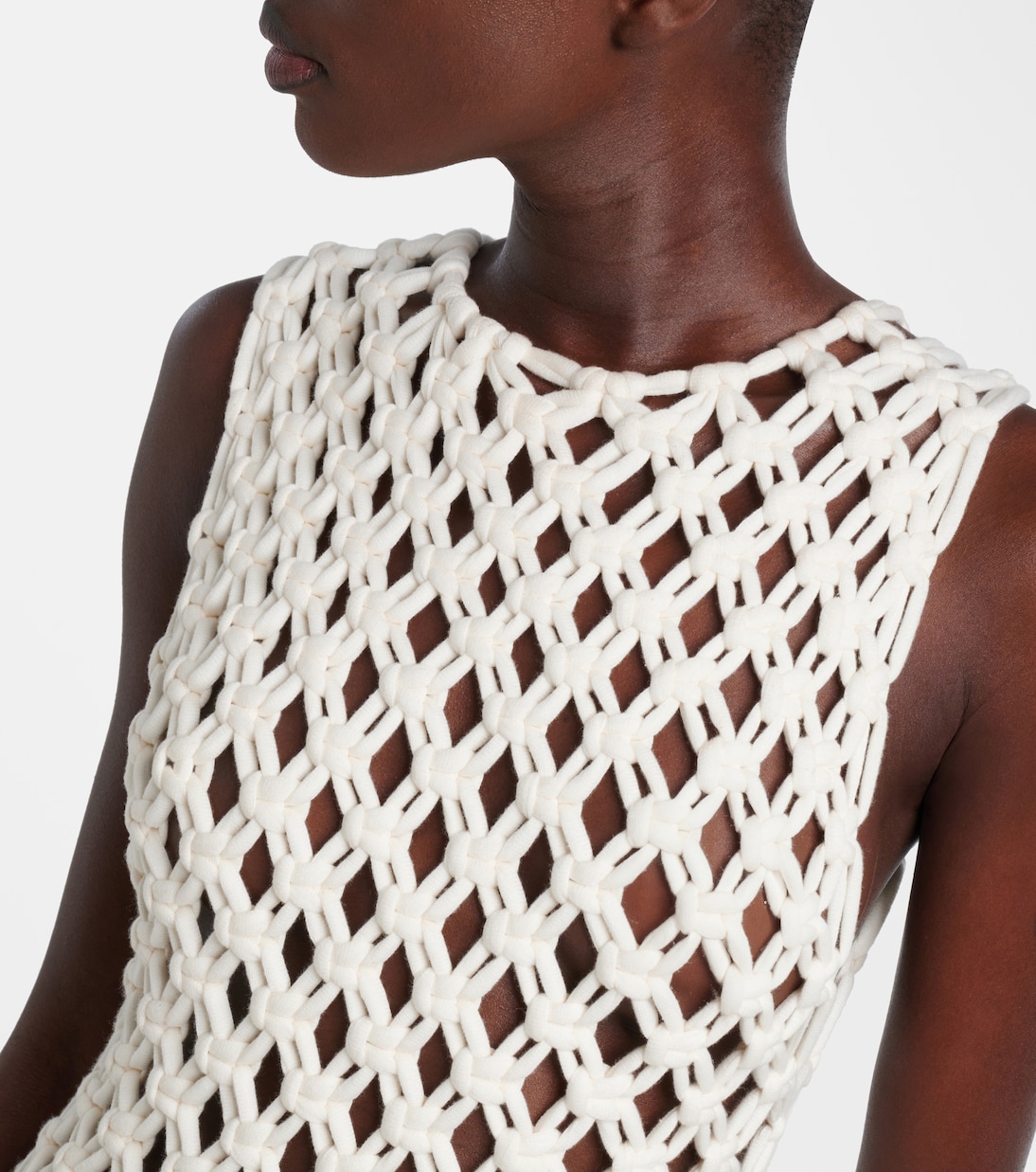 Платье макси из смесового хлопка ажурной вязки Alaïa, Blanc Naturel — фото 4
