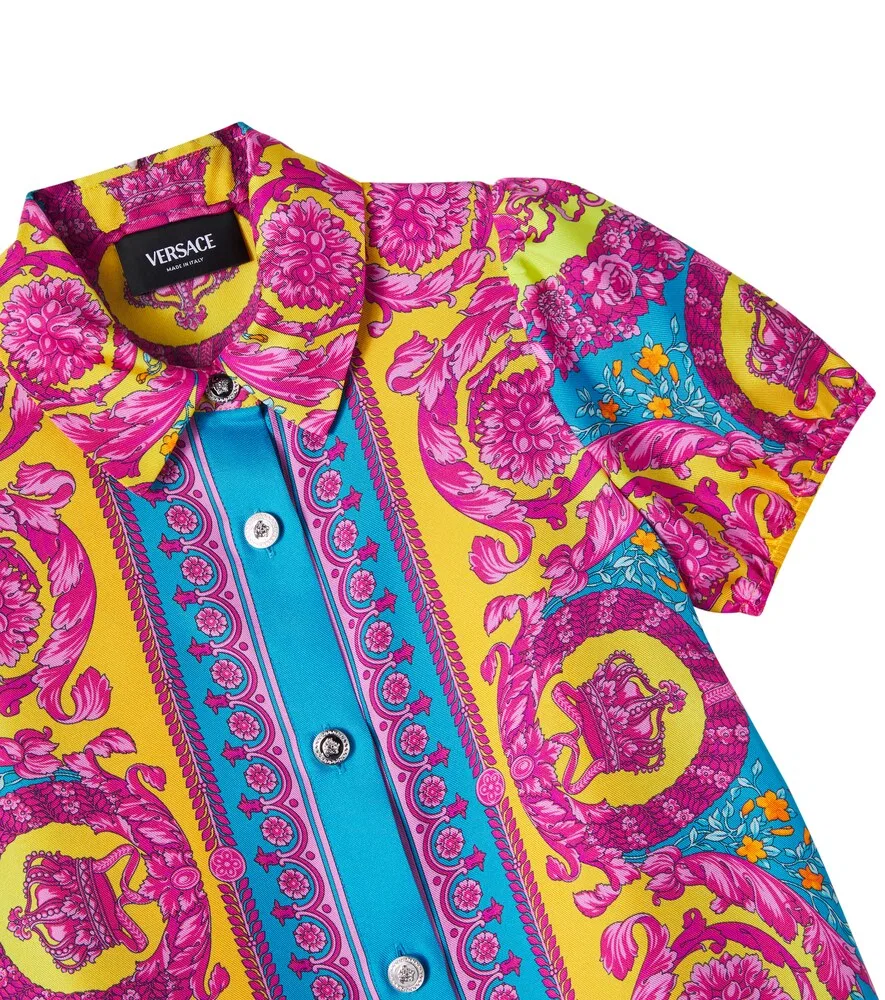 Платье-рубашка из шелкового твила Electric Barocco Versace Kids, мультиколор — фото 3