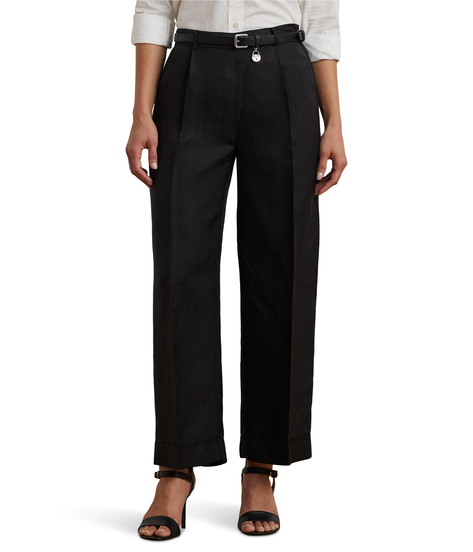

Брюки Lauren Ralph Lauren Linen-Blend Twill Wide-Leg Pants, черный
