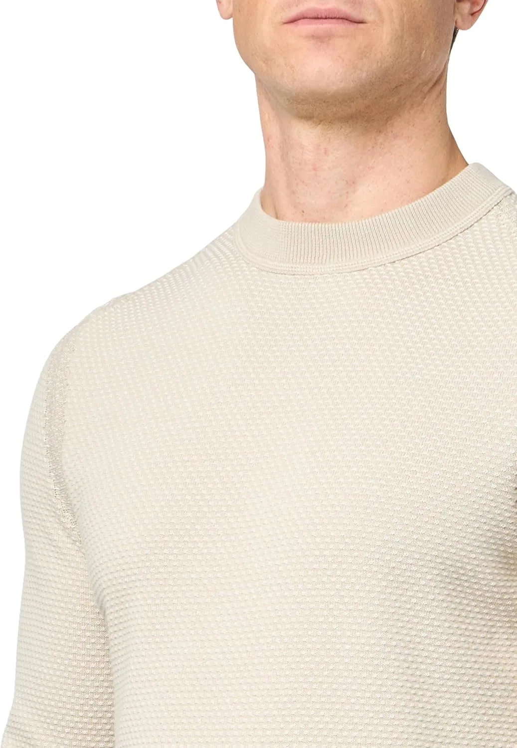 Свитер мужской BOSS Microstitch из хлопкового микса, кремовый — фото 3