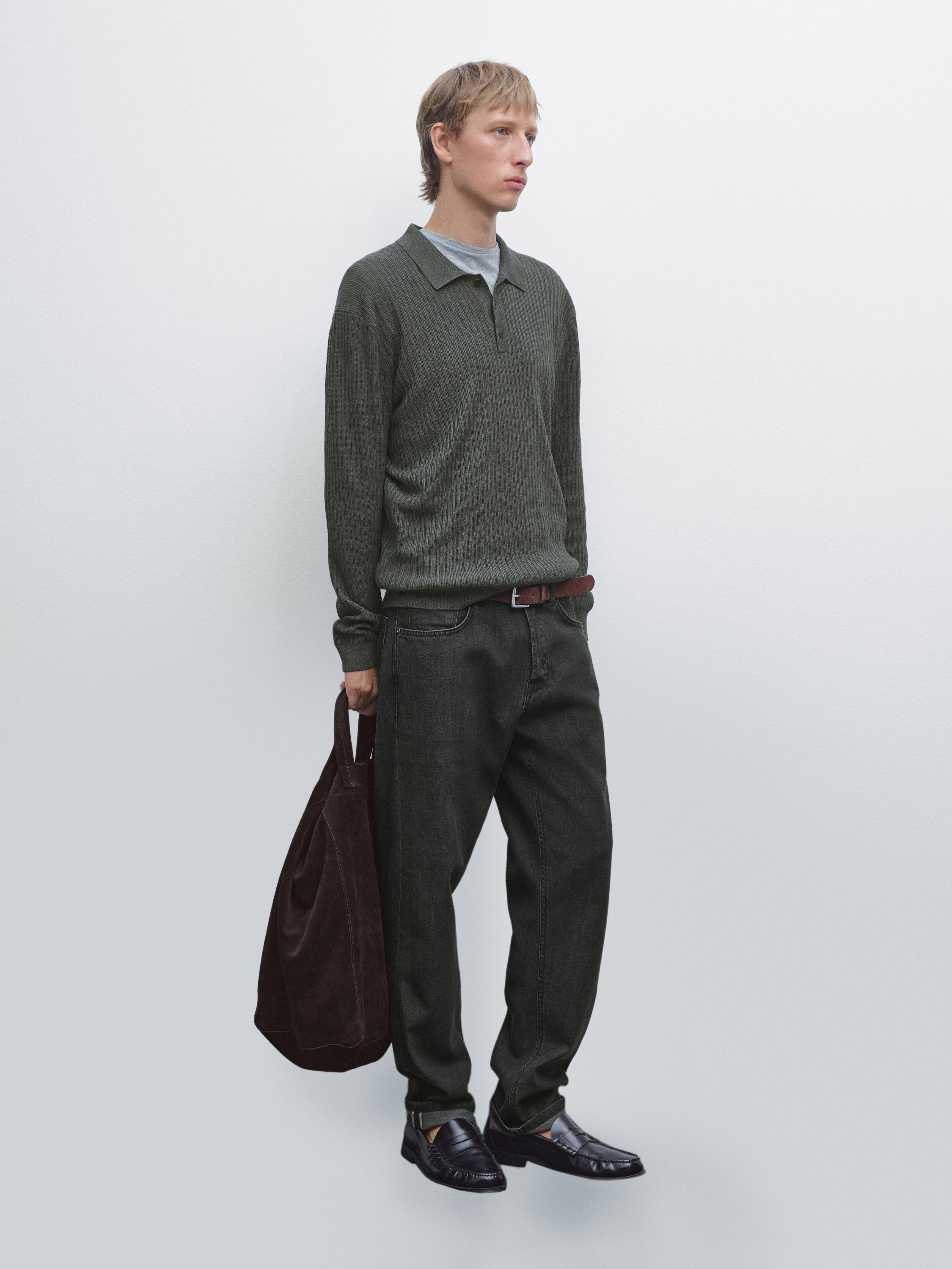 

Трикотажный свитер-поло из хлопковой смеси Massimo Dutti, Medium Grey