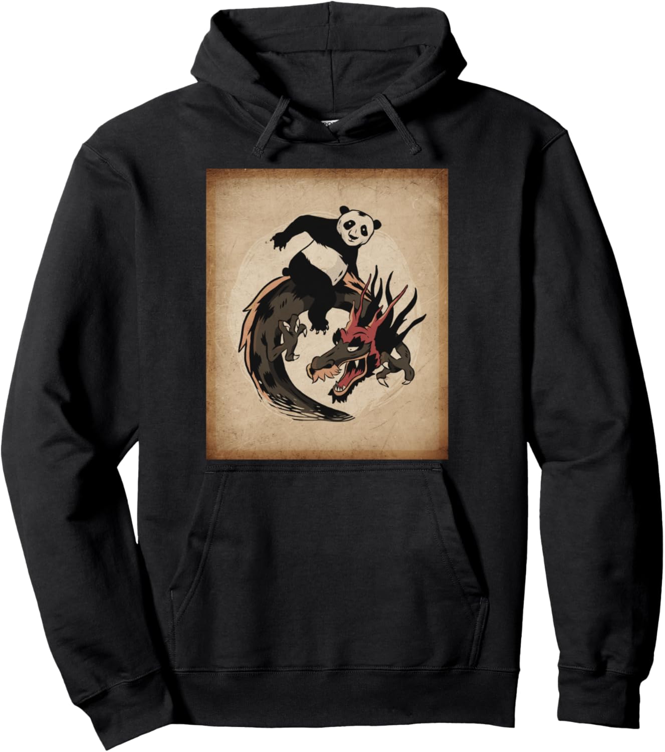 

Худи с японским графическим дизайном: панда на драконе Panda And Dragon Art Tees Gifts And Apparel, черный