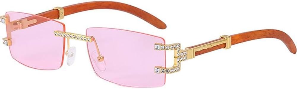 

LVTFCO Модные солнцезащитные очки без оправы для женщин, ретро-очки класса люкс прямоугольной формы для мужчин, винтажные очки без оправы с защитой от УФ-излучения UV400, Pink