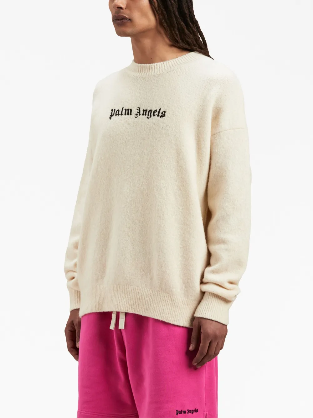 Джемпер из смесовой шерсти с вышитым логотипом PALM ANGELS, белый — фото 4