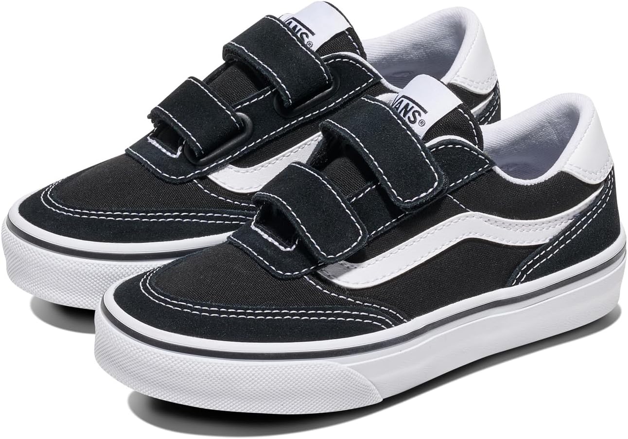 Vans Unisex-Child Brooklyn Ls V Shoe | низкие кроссовки для маленьких детей, мальчиков и девочек, детская обувь, Suede/Canvas Black/White — фото 2