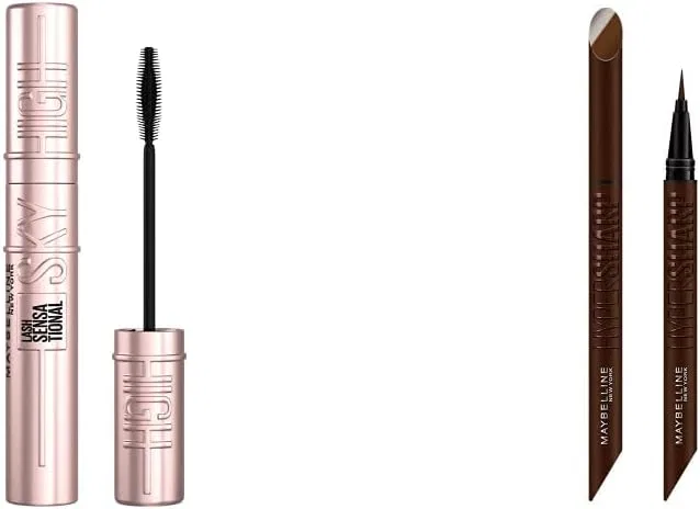 Тушь для ресниц водостойкая удлиняющая Maybelline Sky High Mascara Waterproof 01 Black + подводка для глаз