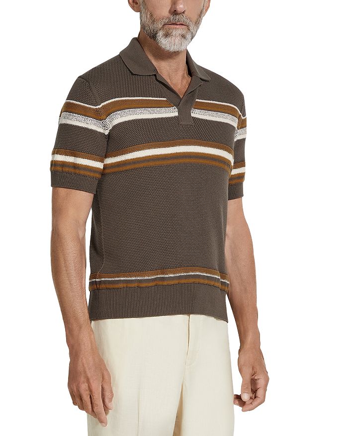 

Классическая поло из хлопка и шелка ZEGNA, коричневый/бежевый