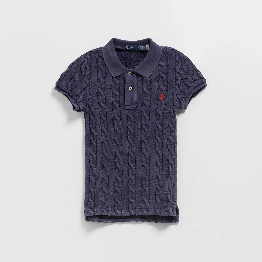 Женская вязаная рубашка-поло с косами тёмно-синяя от Polo Ralph Lauren