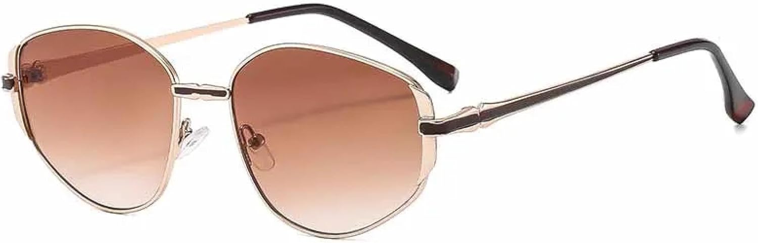 

Модные металлические солнцезащитные очки в маленькой оправе овальной формы для женщин, трендовые, роскошные, для защиты от солнца на открытом воздухе, UV400 TKKTLLT, Gold Gradient Tea