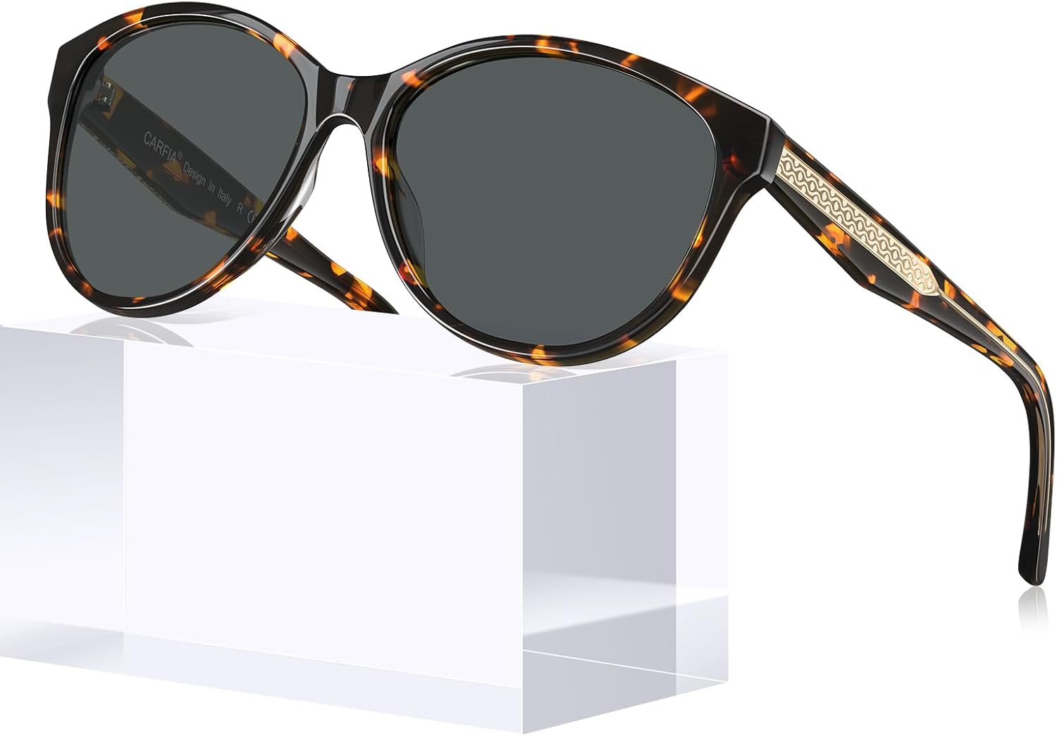 

Женские поляризованные солнцезащитные очки CARFIA Cateye с защитой от УФ-излучения, итальянская оправа из ацетата ручной работы с рельефным узором и проволочным сердечником, 2. Tortoise Frame Grey Lens