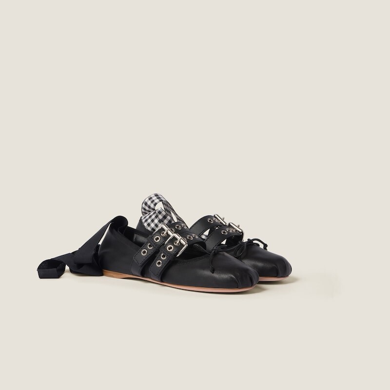 Балетки из телячьей кожи и наппы Miu Miu, черный