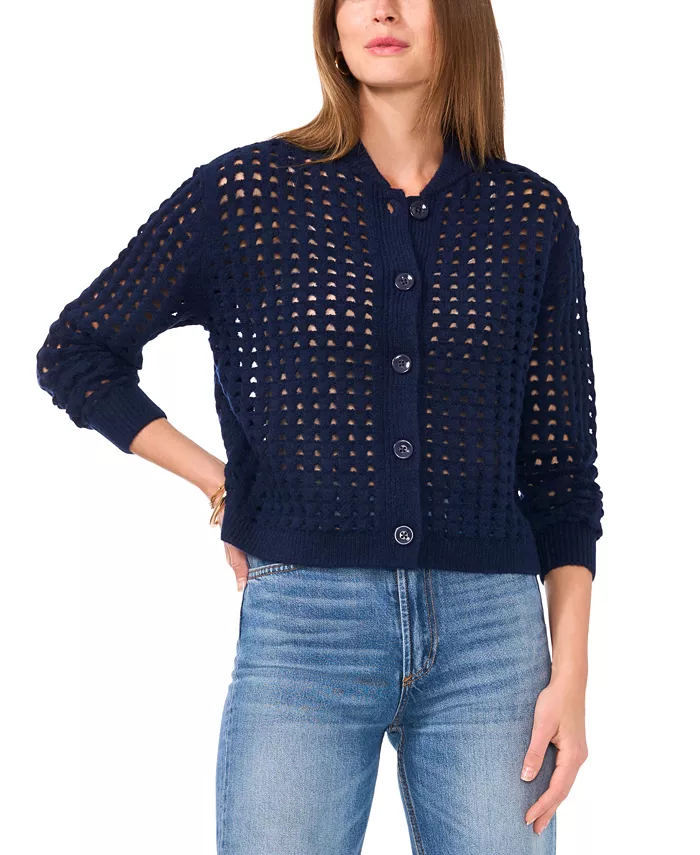 

Женский длинный кардиган с рукавами и ажурной вязкой Pointelle Vince Camuto, синий