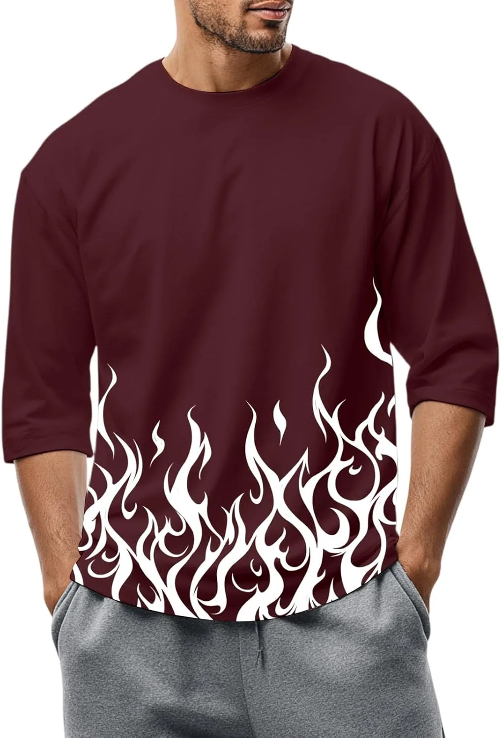 

Футболка для мужчин с принтом, 3/4 рукава, Casual FQZWONG