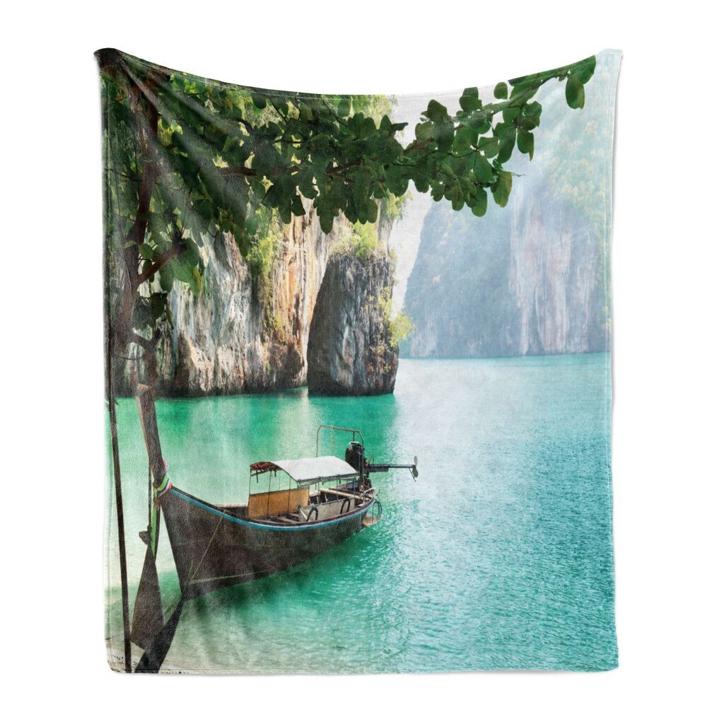 

Мягкое фланелевое флисовое одеяло ABAKUHAUS Tropical, World Seascape Shore, уютный плюш для использования в помещении и на улице, 125 x 175 см, разноцветное