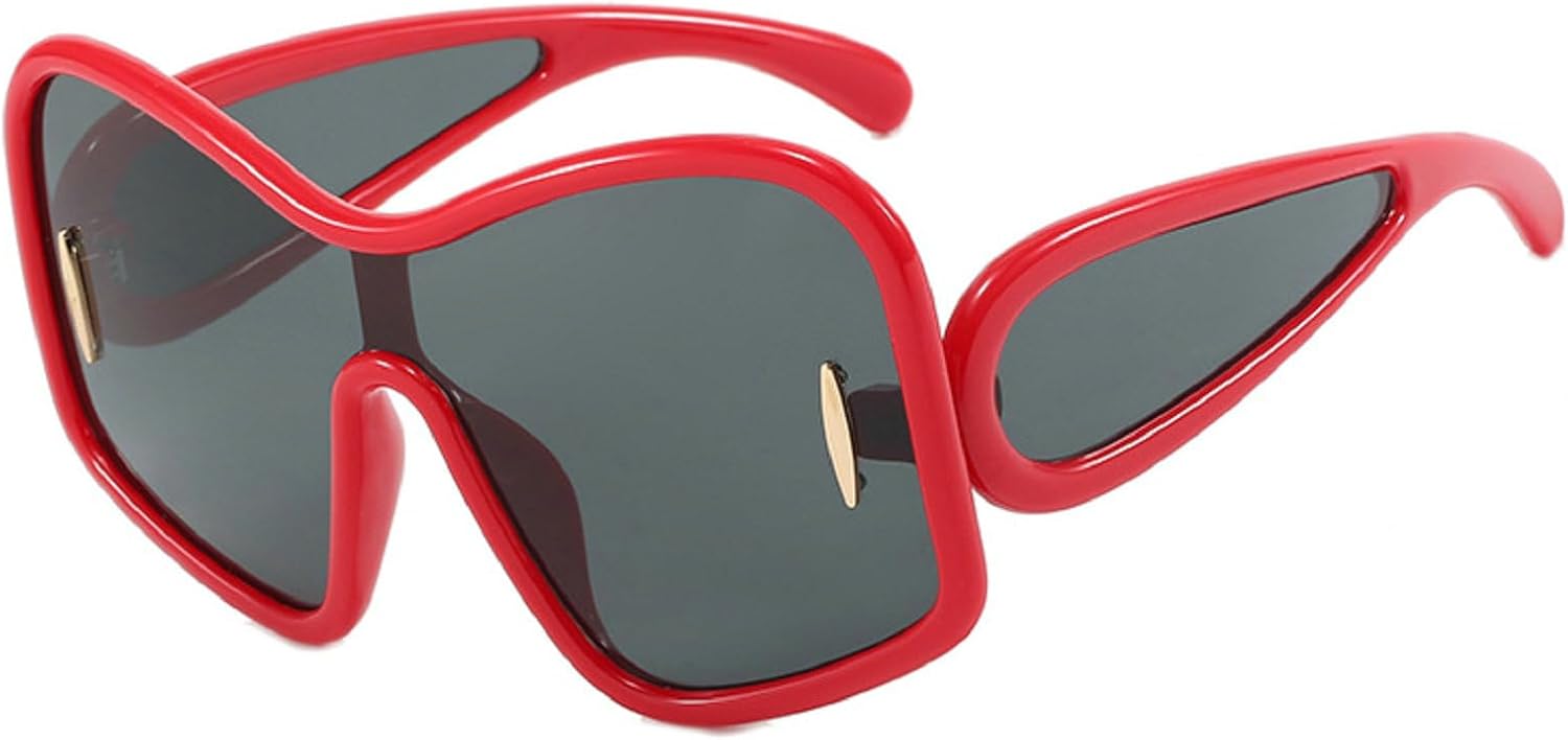 

Большие цельные солнцезащитные очки-щитки для женщин, модные панк-солнцезащитные очки квадратной формы, винтажные солнцезащитные очки в большой оправе для мужчин, защитные очки-маска mincl, Red