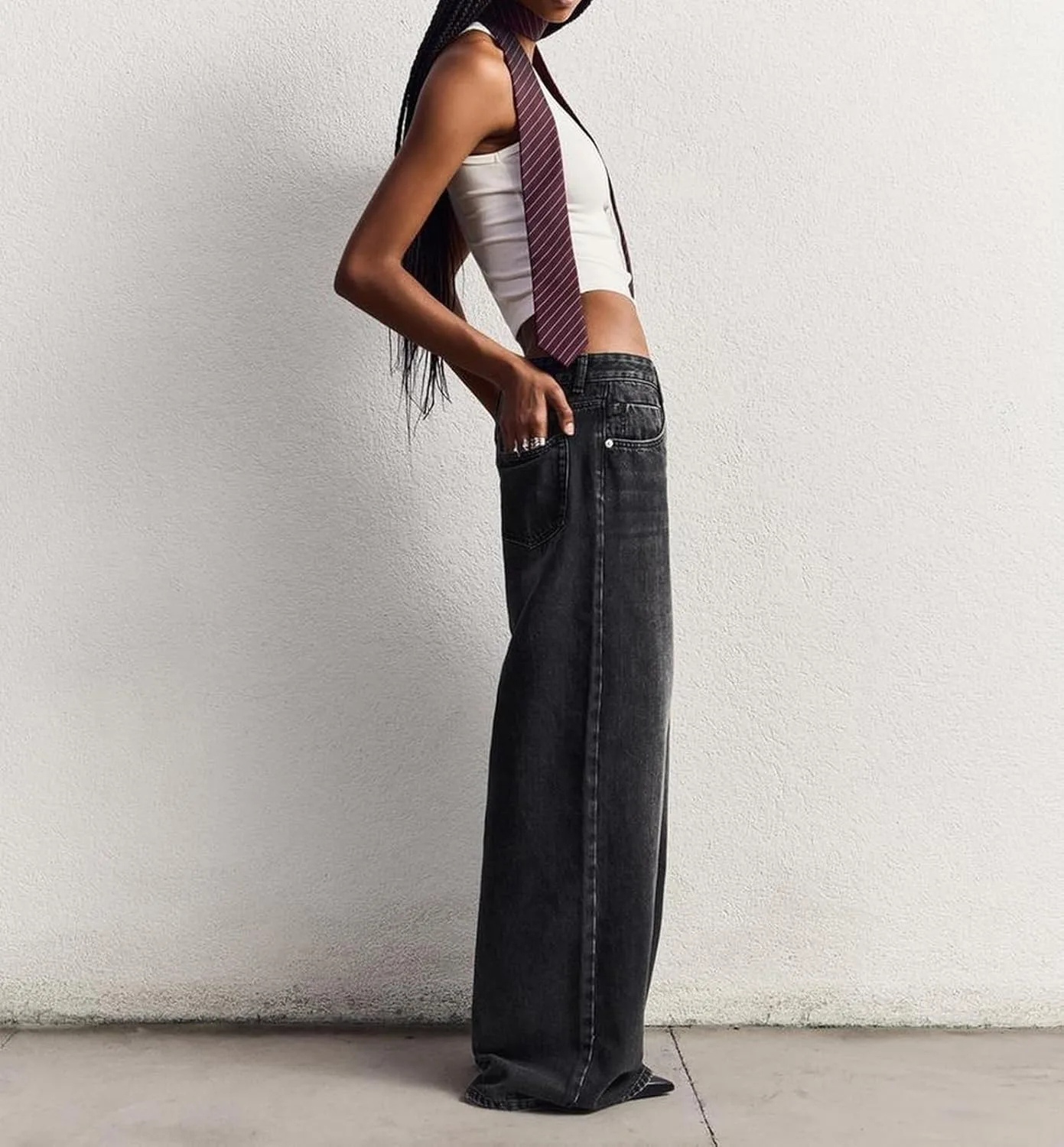 Брюки джинсы baggy для женщин low rise wide leg straight — фото 3