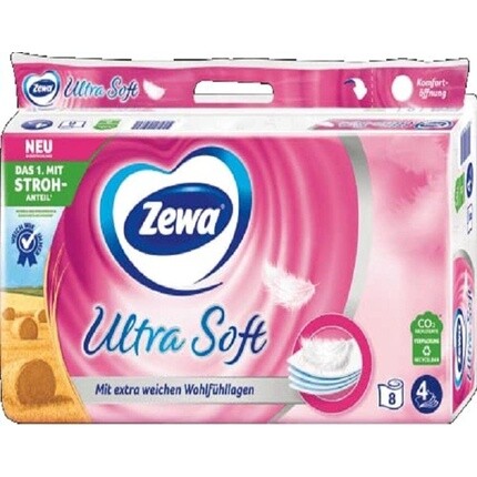 

Zewa Ultra Soft с соломкой, 4 слоя, белый, 8 x 150 листов
