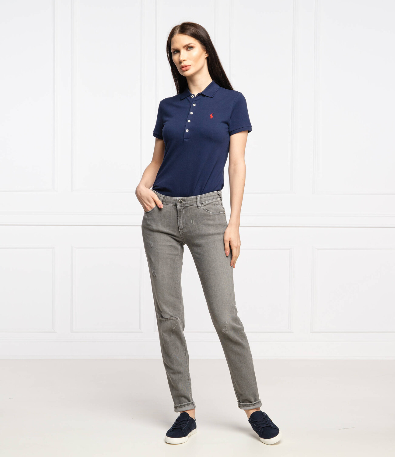 Поло POLO RALPH LAUREN julie slim fit pique, темно-синий — фото 2