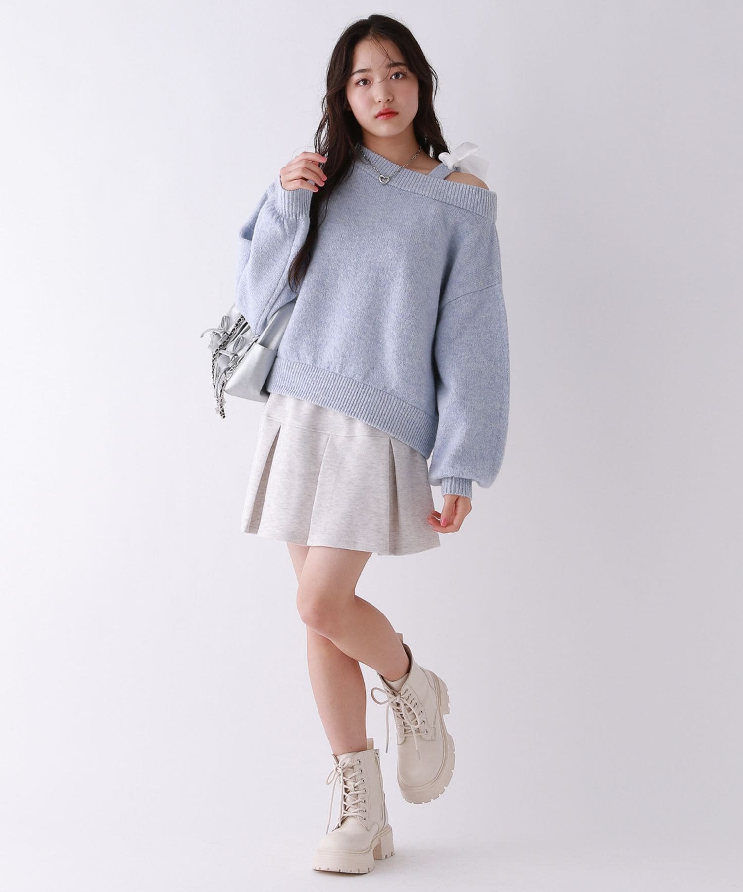 Вязаный топ с открытыми плечами и лентами Repipi armario, Gray 15 — фото 3