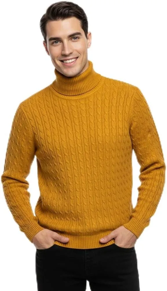 

Мужской водолазка кабельной вязки высокий воротник теплый зимний мягкий свитер BIWTUP