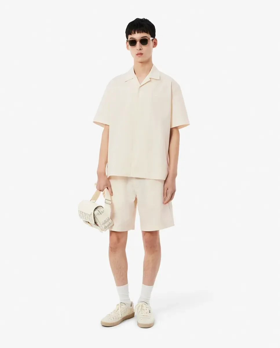 Мужская рубашка свободного кроя из ситца с коротким рукавом Lacoste, белый — фото 4