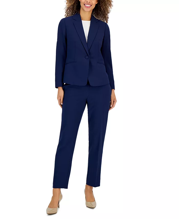

Женский креповый брючный костюм с одной пуговицей, Regular & Petite Le Suit, синий