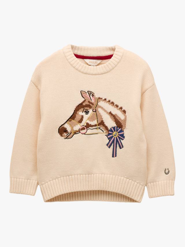 

Детский свитер Hattie с хлопковым узором лошади Joules, Cream