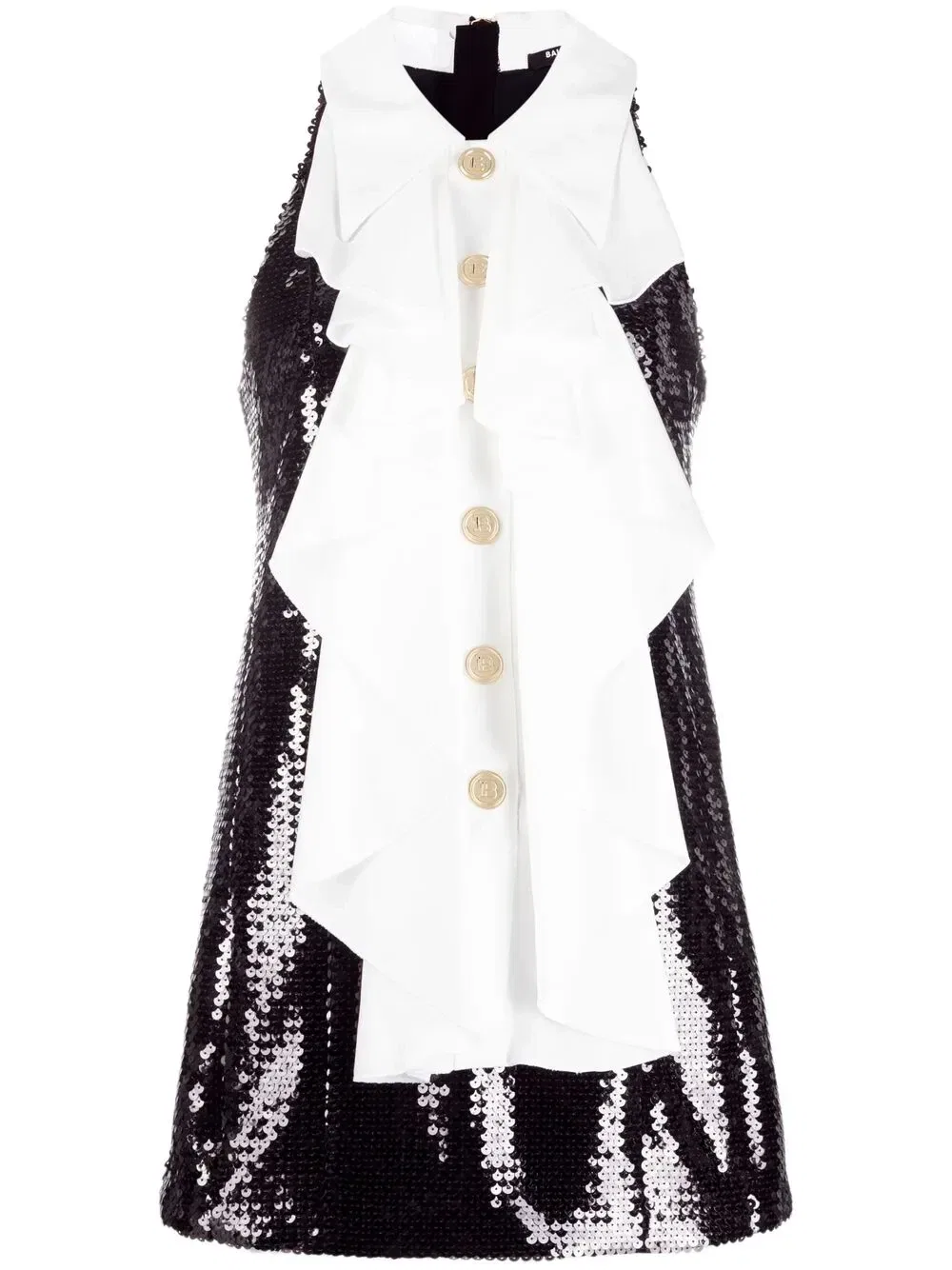 Платье мини с оборками и пайетками Balmain, черный